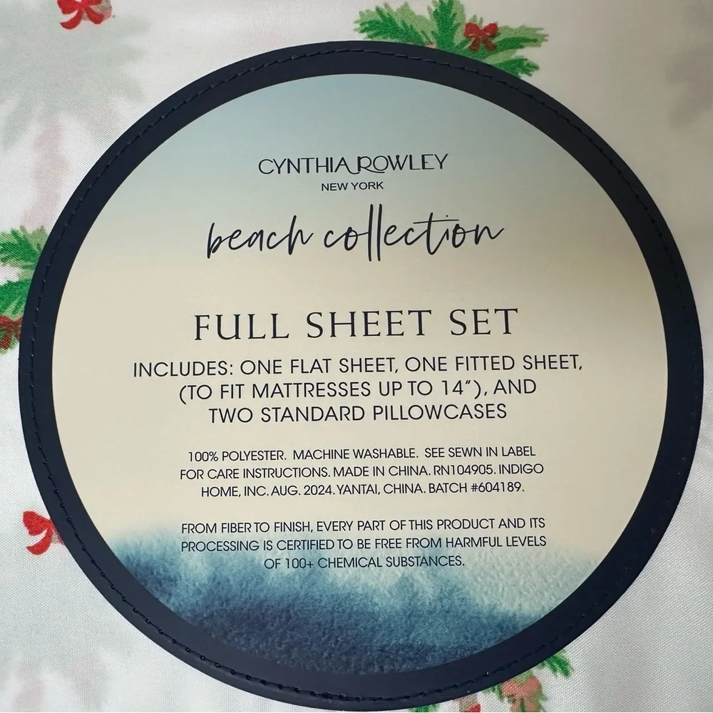 Cynthia Rowley Christmas Palms Tree Sheet Set Size Full